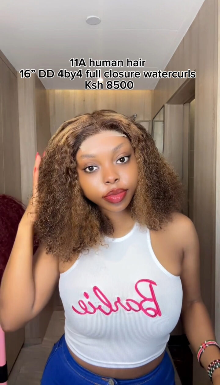 Piano water curls, double drawn 16" 4by4 full closure 11A Human Hair