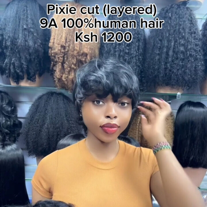 pixie cut black #1 9A human hair